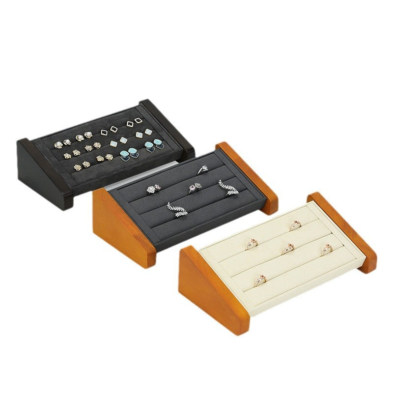 ring display and earring display - Wooden Wood Ring Display Stand Earrings C01771 front view