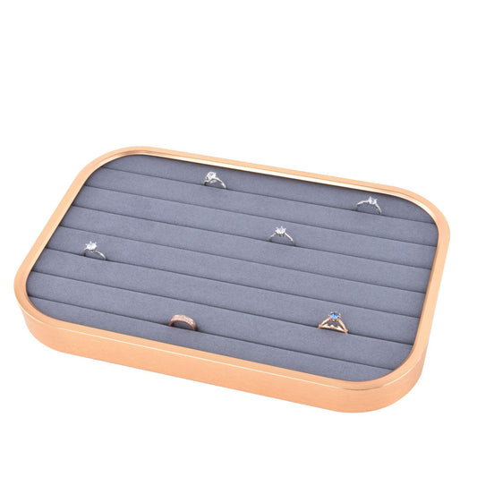 ring display - Gold Gray Metal Suede Ring Display Tray T03R1-GL GR front view