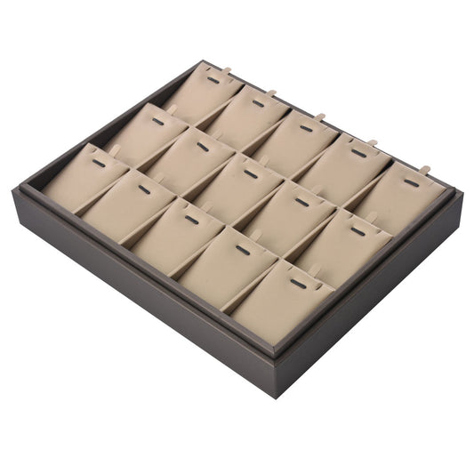 ring display and pendant display - 15 Gray PU Display Pendant Tray Ring T002-P PU-G open view