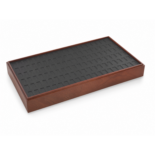 ring display - Wooden 120-Slot Ring Display Tray with Black Insert Jewelry Showcase Organizer T025R120-BK front view