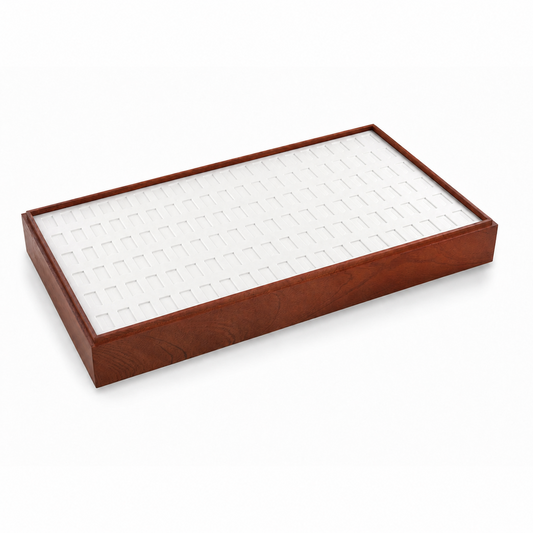 ring display - Wooden 120-Slot Ring Display Tray with White Insert Jewelry Organizer T025R120-W front view