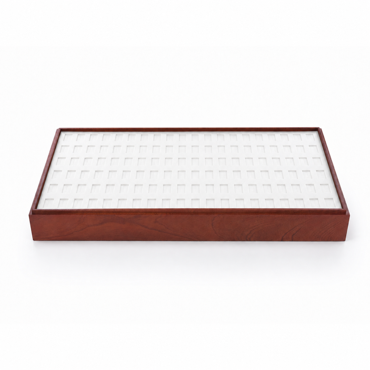 ring display - Wooden 120-Slot Ring Display Tray with White Insert Jewelry Organizer T025R120-W side view