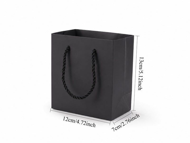 Bulk 24-pack of black paper gift bags for jewelry retail packaging, 4.75 × 2.75 × 5 in