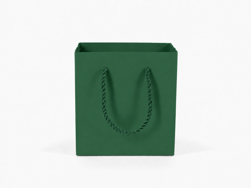 Bulk 24-pack of green paper gift bags for jewelry retail packaging, 4.75 × 2.75 × 5 in