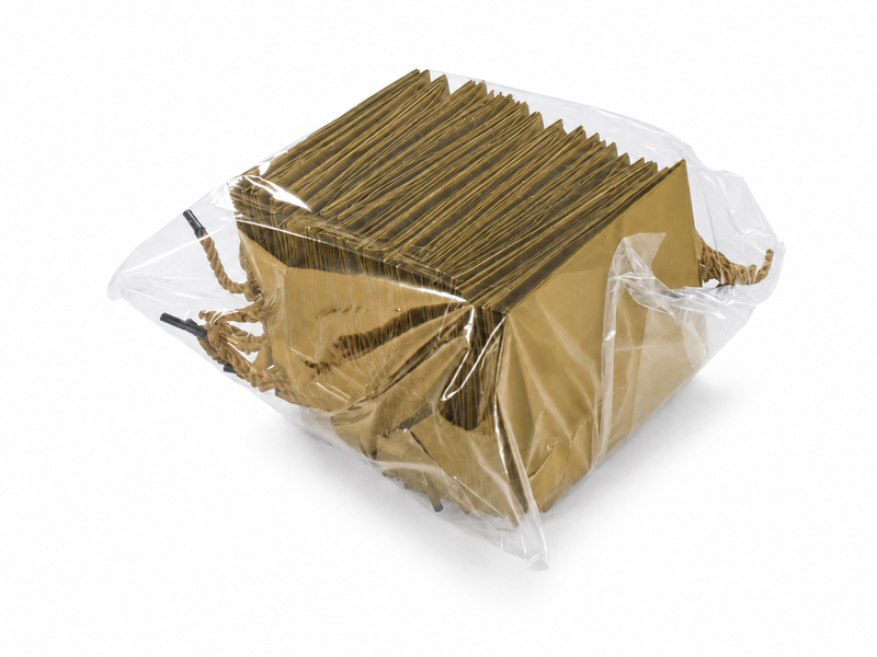 Bulk 24-pack of gold paper gift bags for jewelry retail packaging, 4.75 × 2.75 × 5 in