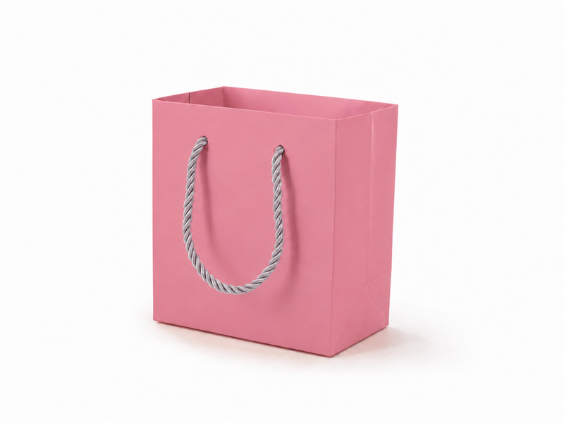 Pink small square paper gift tote bag with rope handles, 24 pack