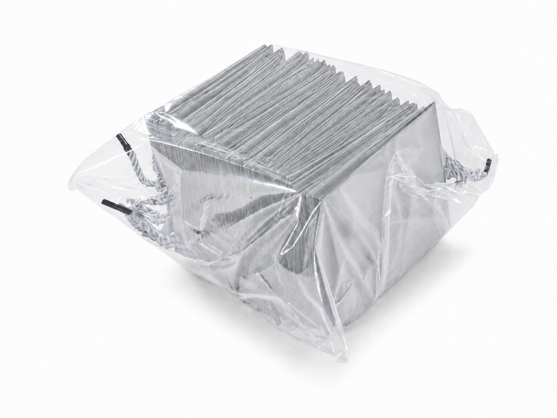Bulk 24-pack of silver paper gift bags for jewelry retail packaging, 4.75 × 2.75 × 5 in