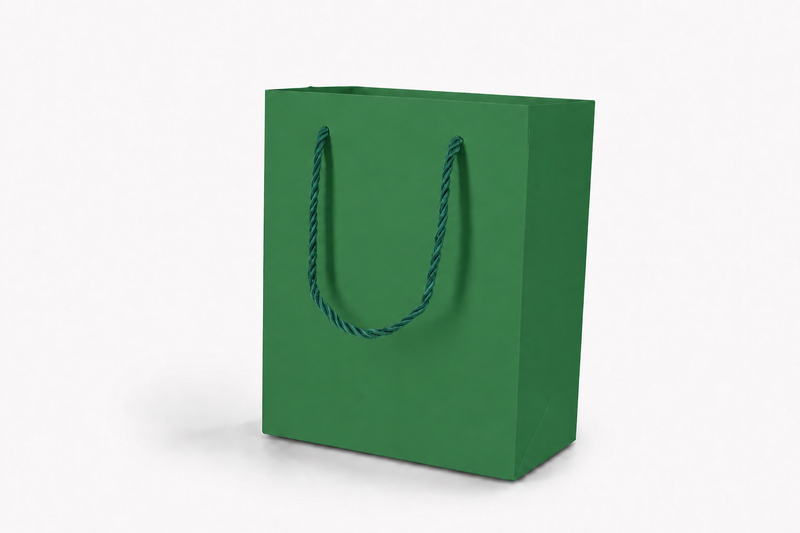 Green medium tall paper gift tote bag with rope handles, 24 pack