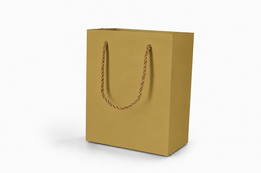 Gold medium tall paper gift tote bag with rope handles, 24 pack