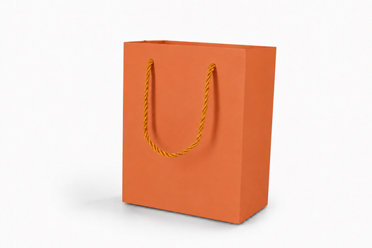 Orange medium tall paper gift tote bag with rope handles, 24 pack