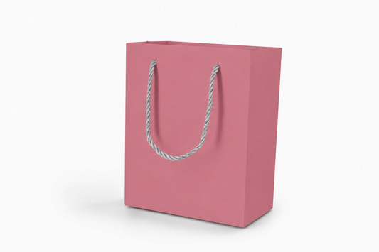 Pink medium tall paper gift tote bag with rope handles, 24 pack