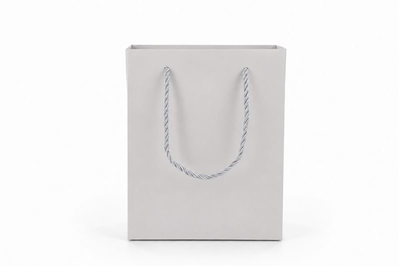 Dimensions for white medium tall paper tote gift bag: 6.25 × 3.5 × 7.75 in