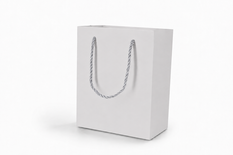 white medium tall paper gift tote bag with rope handles, 24 pack