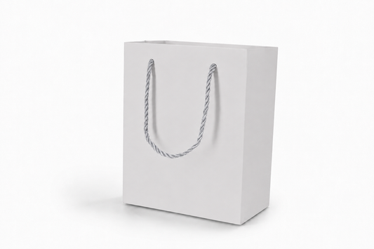 white medium tall paper gift tote bag with rope handles, 24 pack