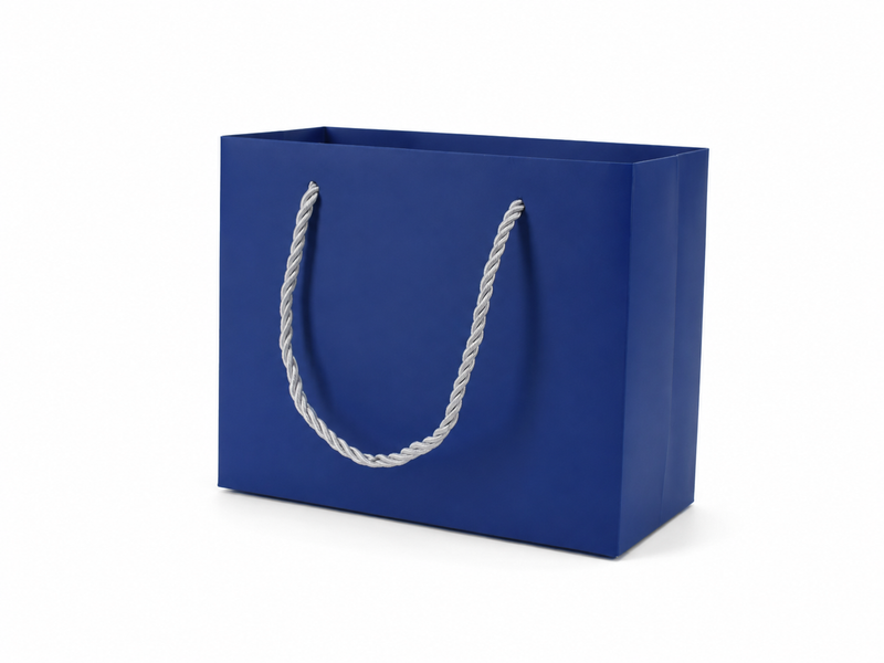 Blue medium landscape paper gift tote bag with rope handles, 24 pack