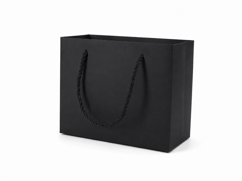 Black medium landscape paper gift tote bag with rope handles, 24 pack