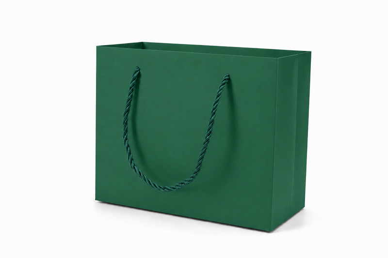 Green medium landscape paper gift tote bag with rope handles, 24 pack