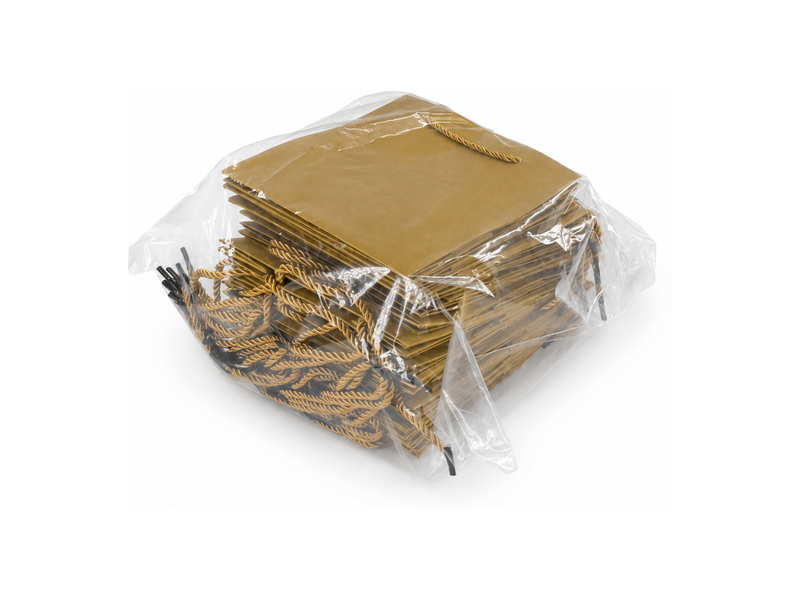Bulk 24-pack of gold paper gift bags for jewelry retail packaging, 7.75 × 3.5 × 6.25 in