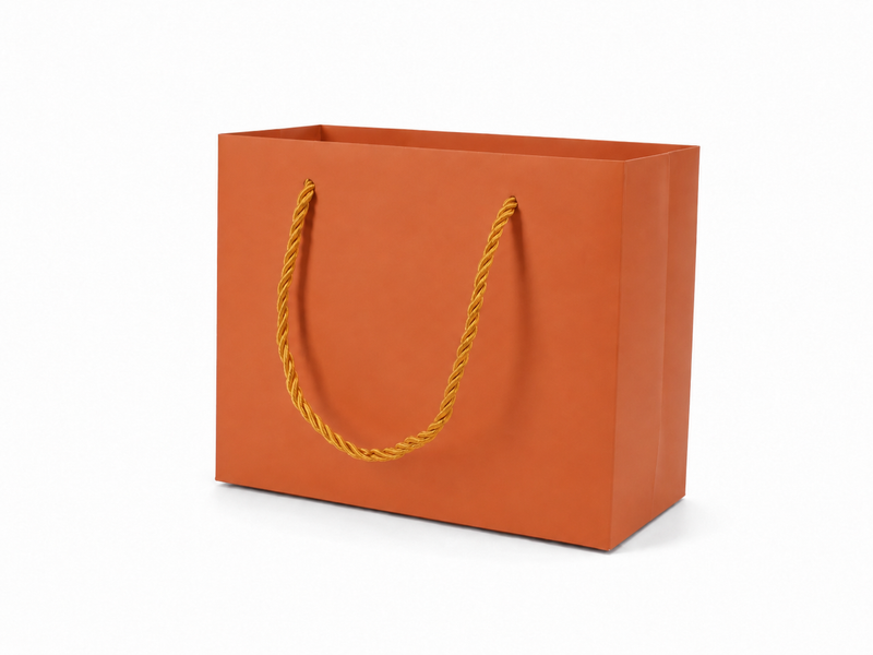 Orange medium landscape paper gift tote bag with rope handles, 24 pack
