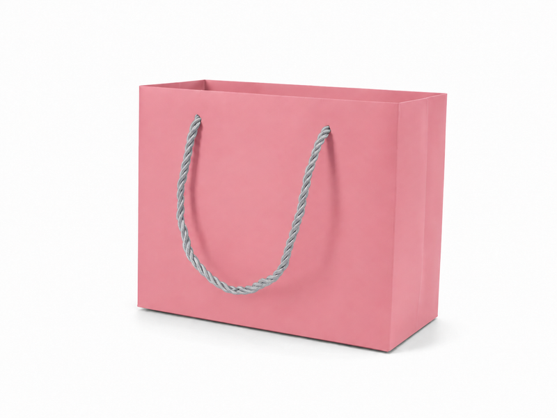 Pink medium landscape paper gift tote bag with rope handles, 24 pack