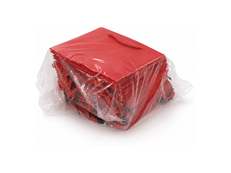 Bulk 24-pack of red paper gift bags for jewelry retail packaging, 7.75 × 3.5 × 6.25 in