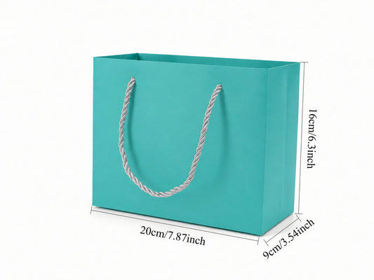 Dimensions for tiffany blue medium landscape paper tote gift bag: 7.75 × 3.5 × 6.25 in