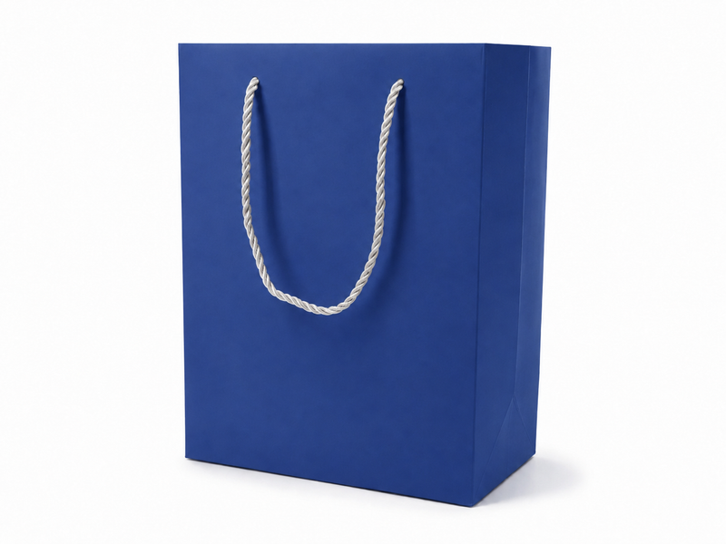 Blue large portrait paper gift tote bag with rope handles, 24 pack