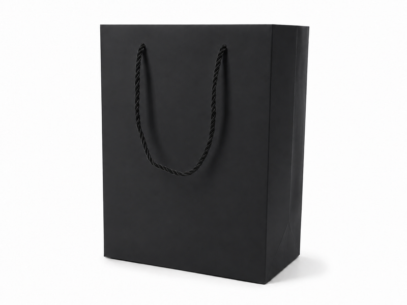 Black large portrait paper gift tote bag with rope handles, 24 pack