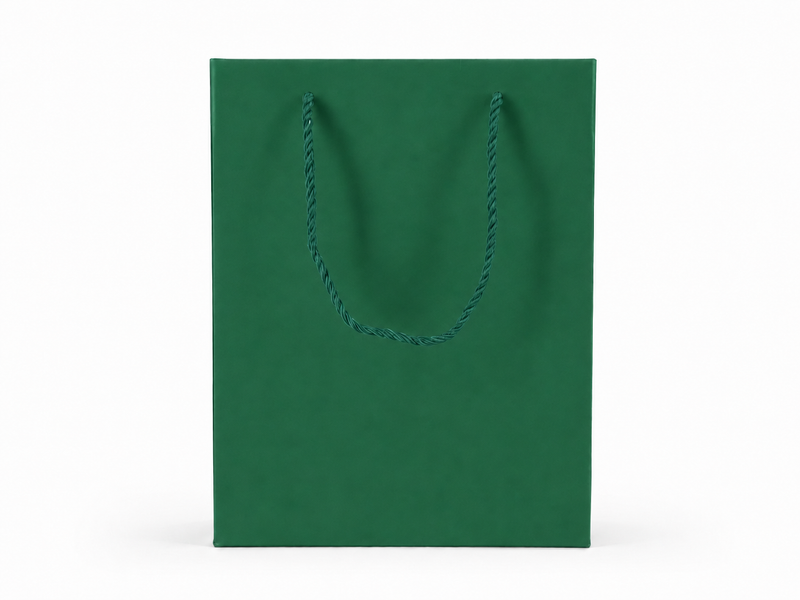 Dimensions for green large portrait paper tote gift bag: 7.75 × 4.25 × 10.25 in