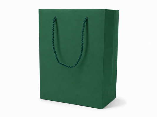 Green large portrait paper gift tote bag with rope handles, 24 pack