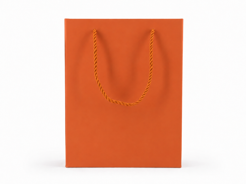 Dimensions for orange large portrait paper tote gift bag: 7.75 × 4.25 × 10.25 in