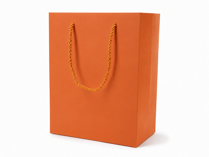 Orange large portrait paper gift tote bag with rope handles, 24 pack