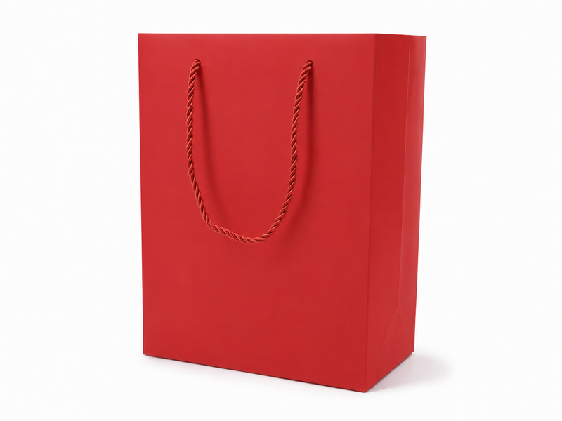 Red large portrait paper gift tote bag with rope handles, 24 pack
