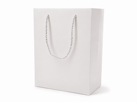 white large portrait paper gift tote bag with rope handles, 24 pack