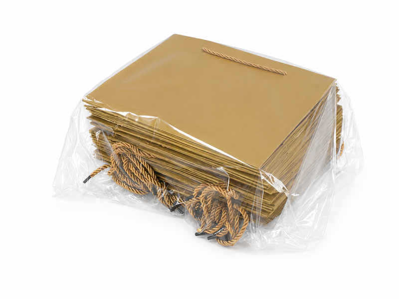 Bulk 24-pack of gold paper gift bags for jewelry retail packaging, 10.25 × 4.25 × 7.75 in