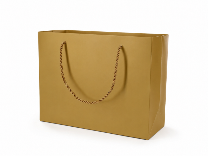Gold large landscape paper gift tote bag with rope handles, 24 pack