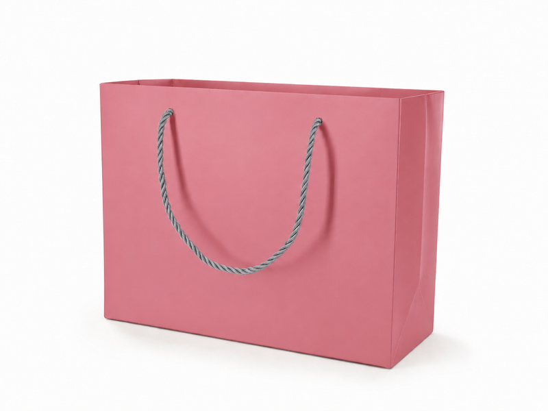 Pink large landscape paper gift tote bag with rope handles, 24 pack