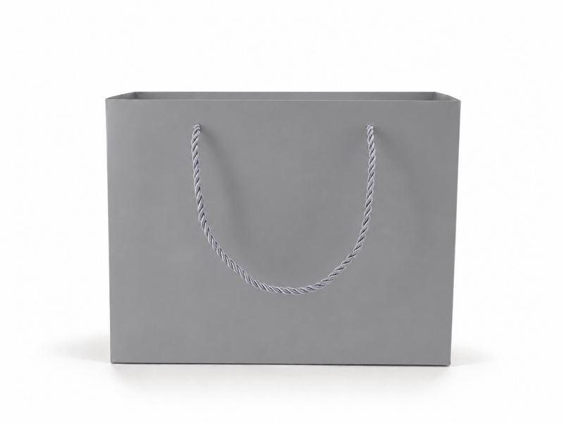 Dimensions for silver large landscape paper tote gift bag: 10.25 × 4.25 × 7.75 in