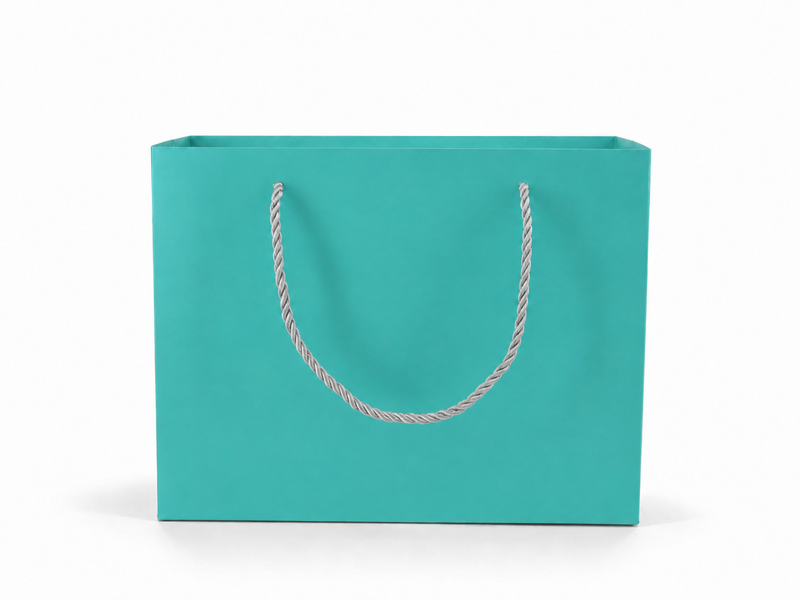 Dimensions for tiffany blue large landscape paper tote gift bag: 10.25 × 4.25 × 7.75 in