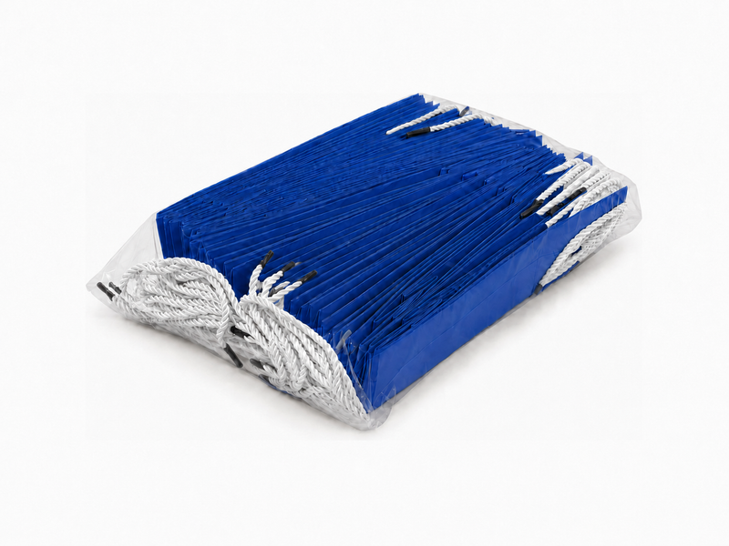 Bulk 24-pack of blue paper gift bags for jewelry retail packaging, 3.25 × 2.75 × 10.75 in