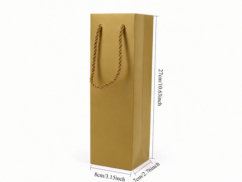 Dimensions for gold tall narrow paper tote gift bag: 3.25 × 2.75 × 10.75 in