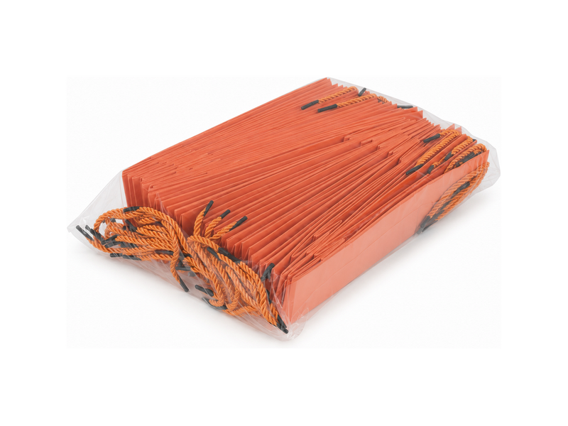 Bulk 24-pack of orange paper gift bags for jewelry retail packaging, 3.25 × 2.75 × 10.75 in