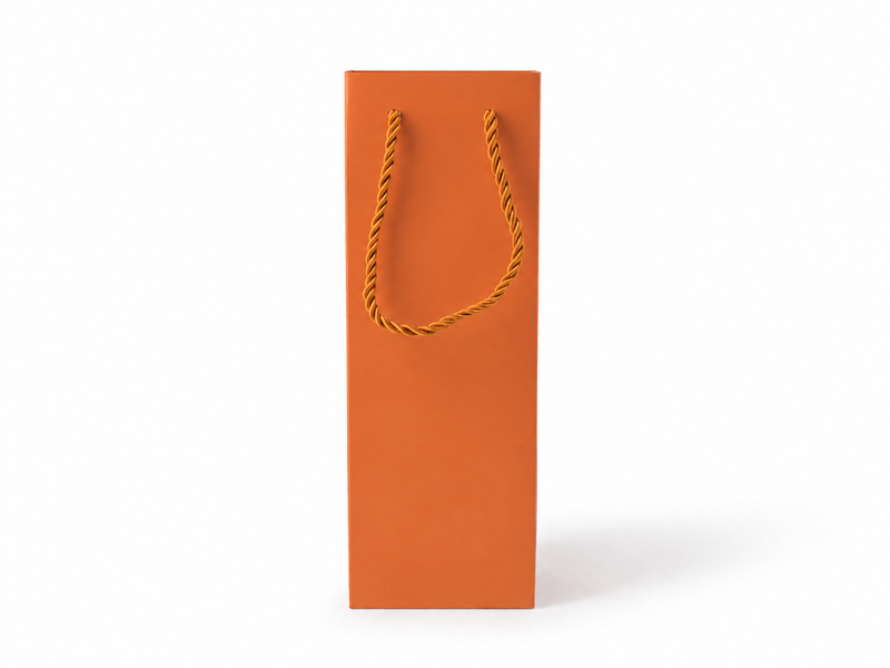 Dimensions for orange tall narrow paper tote gift bag: 3.25 × 2.75 × 10.75 in