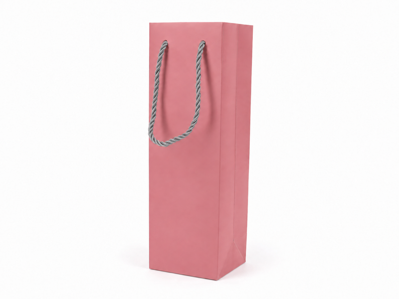 Pink tall narrow paper gift tote bag with rope handles, 24 pack