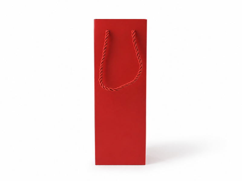Dimensions for red tall narrow paper tote gift bag: 3.25 × 2.75 × 10.75 in