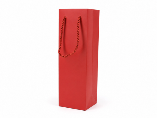 Red tall narrow paper gift tote bag with rope handles, 24 pack