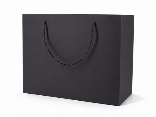 Black extra-large landscape paper gift tote bag with rope handles, 24 pack