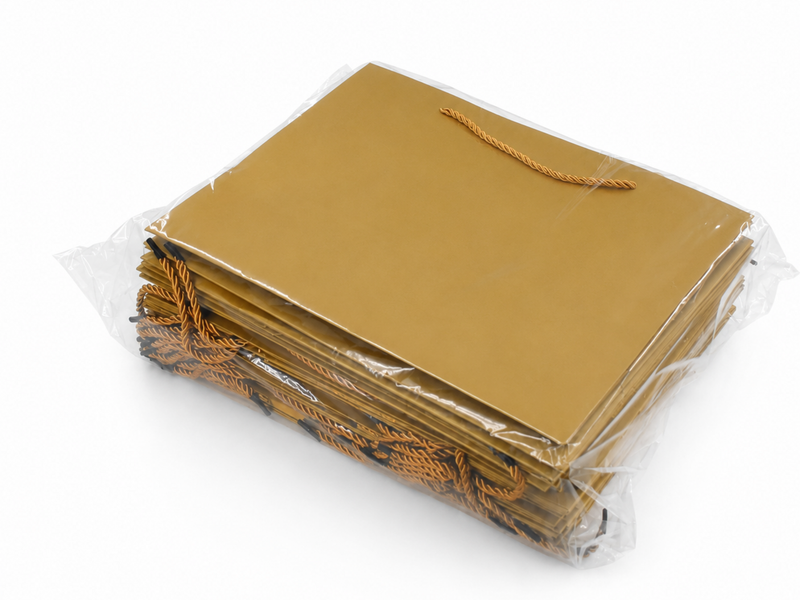 Bulk 24-pack of gold paper gift bags for jewelry retail packaging, 13 × 6 × 9.75 in