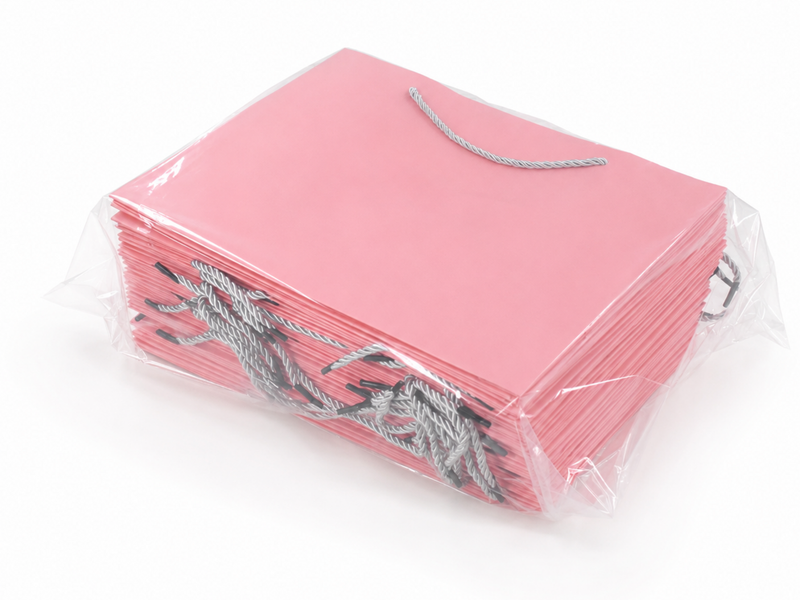 Bulk 24-pack of pink paper gift bags for jewelry retail packaging, 13 × 6 × 9.75 in