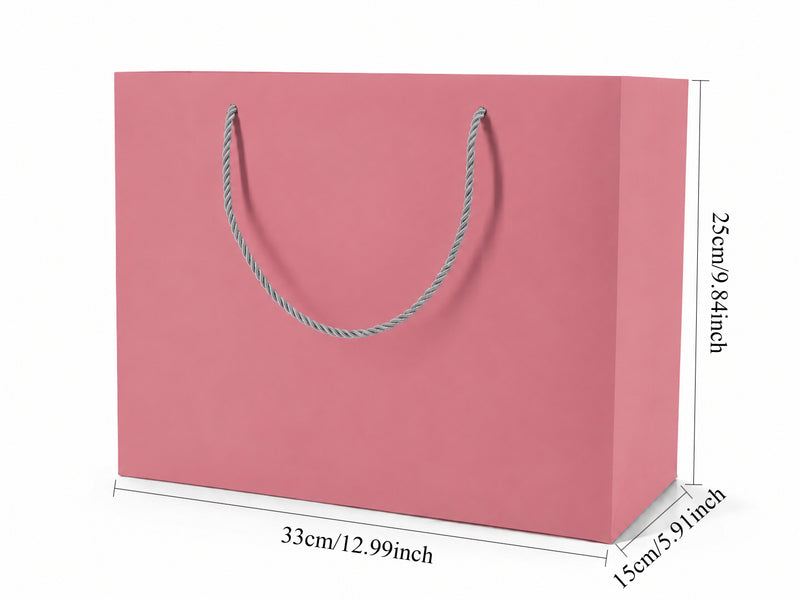 Dimensions for pink extra-large landscape paper tote gift bag: 13 × 6 × 9.75 in